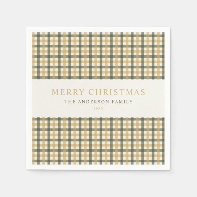 Gelb-grün kariertes Weihnachten Serviette (Vorderseite)