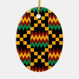 Gelb, Grün, Rot, schwarzer Kente-Stoff Keramikornament