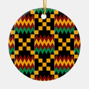 Gelb, Grün, Rot, schwarzer Kente-Stoff Keramikornament