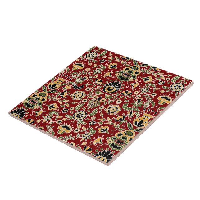 Gelb, grün, schwarz auf tiefrot fliese (Seite)