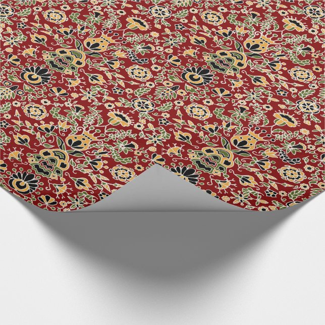 Gelb, grün, schwarz auf tiefrot geschenkpapier (Ecke)