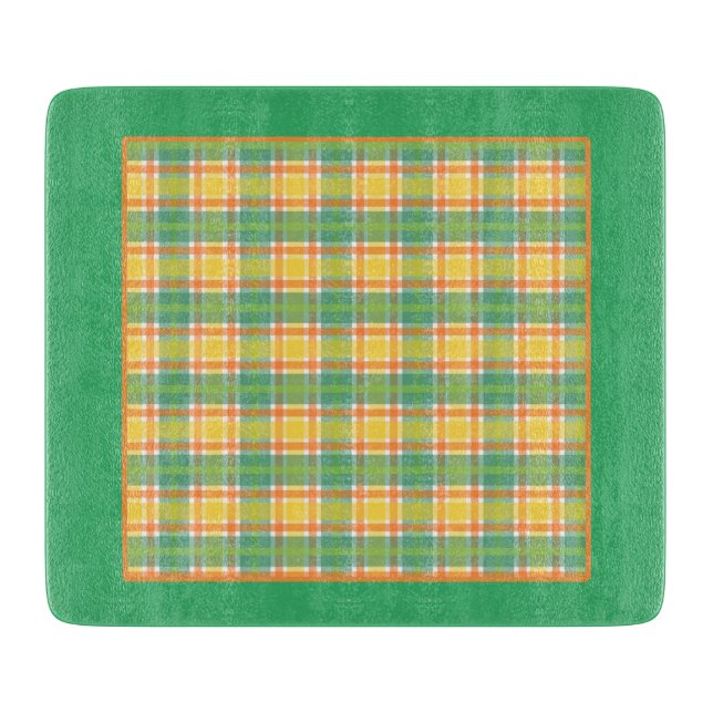 gelb, grün und orange Kariert Schneidebrett (Vorderseite)