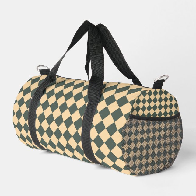 Gelb Grüne Checker-Diamant-Muster Klein Duffle Bag (Rechte Ecke)