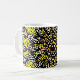 Gelb Grüne Handgezeichnete Mandala-Design Kaffeetasse