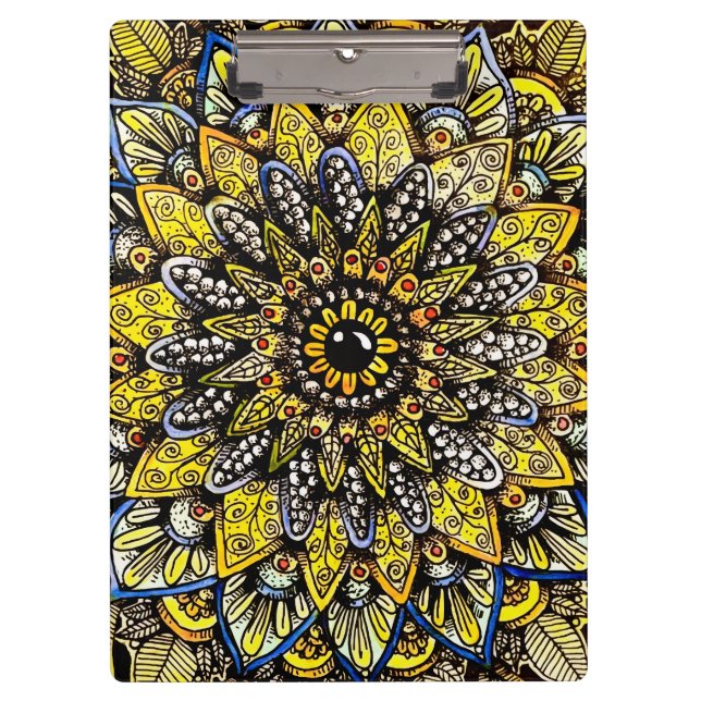 Gelb Grüne Handgezeichnete Mandala-Design Klemmbrett (Vorderseite)