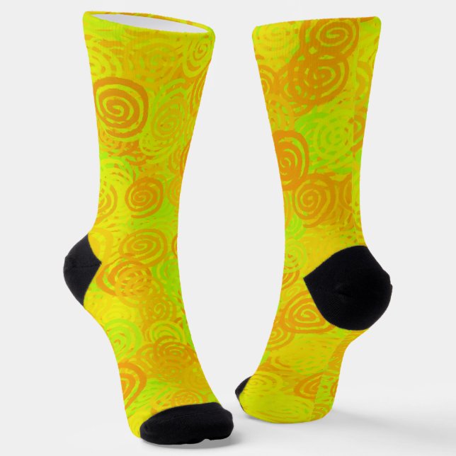 Gelb Grüne Orange Schwünge Muster Socken (Gewinkelt)