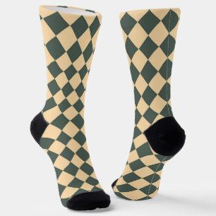 Gelb Grüne Schachbrett-Diamant-Muster Socken
