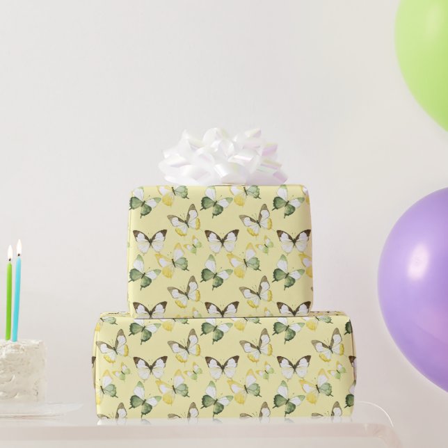 Gelb Grüne Schmetterlinge Geburtstag Geschenkpapier (Partygeschenke)