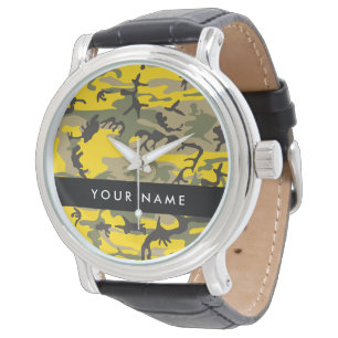 Gelb-grüne Tarnung Personalisieren Sie Ihren Namen Armbanduhr