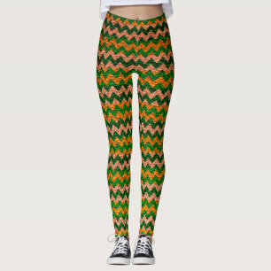 Gelb Grüner Chevron Modernes Leder Leggings