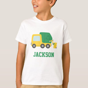 Gelb-grüner Müllwagen für Kinder mit Recycling-Sym T-Shirt