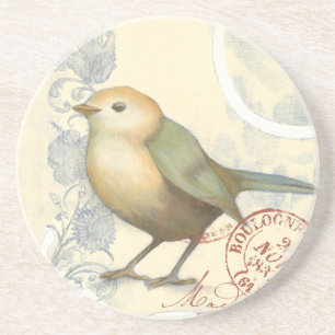 Gelb-grüner Spatz auf Vintage-Hintergrund Untersetzer