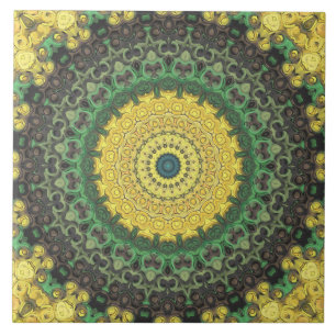Gelb-grünes Kaleidoskop-Mandala-Muster Fliese