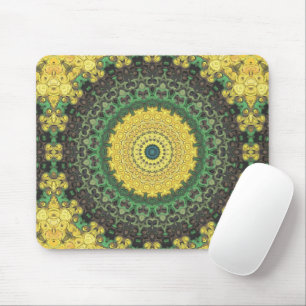 Gelb-grünes Kaleidoskop-Mandala-Muster Mousepad