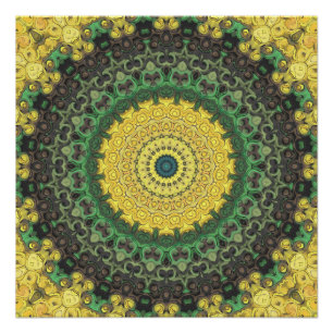 Gelb-grünes Kaleidoskop-Mandala-Muster Poster