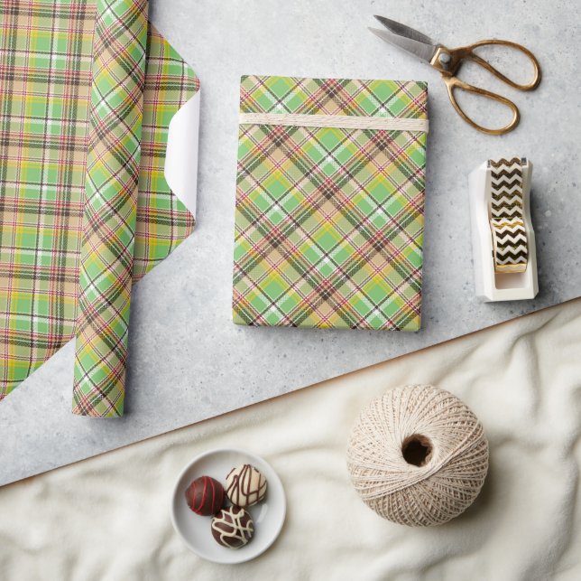 Gelb-grünes Tartan Geschenkpapier (Kunsthandwerk)