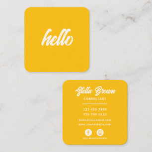 Gelb Hallo Chic Fetter Text Quadratische Visitenkarte