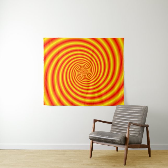 Gelb in Rot über Orange Spiral Wandteppich (Beispiel (Horizontal))
