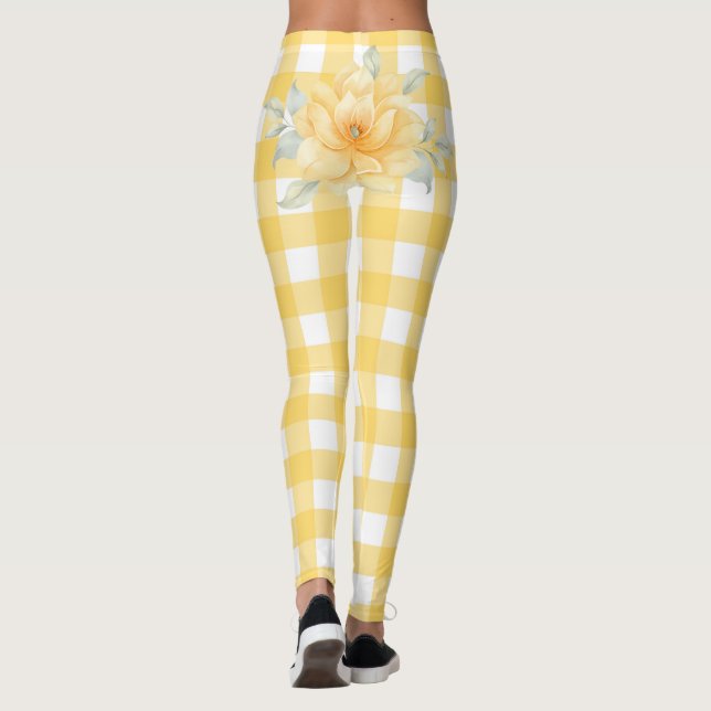 Gelb Kariert, Blume Hintern Leggings (Rückseite)