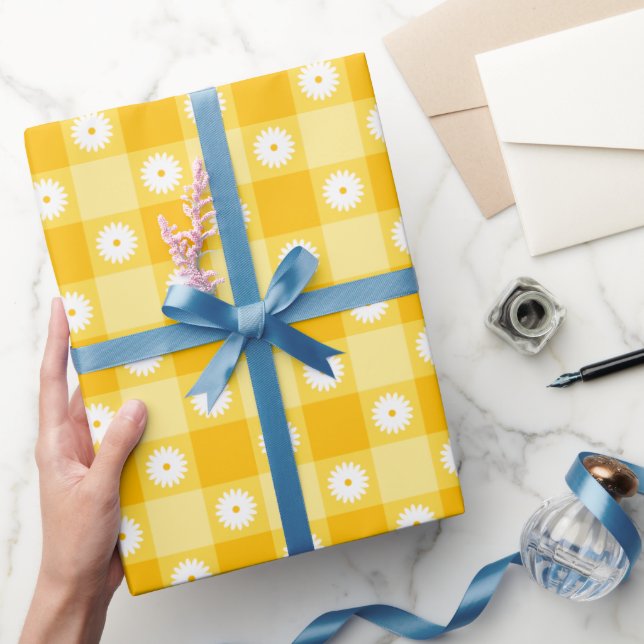 Gelb kariert floral geschenkpapier (Schenken)