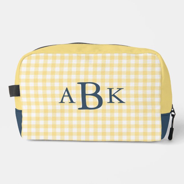Gelb kariert mit Monogramm Waschbeutel (Vorderseite)