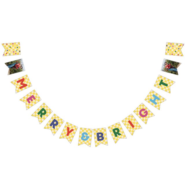 Gelb karierte Merry & Bright-Girlande Wimpelkette (Alle)