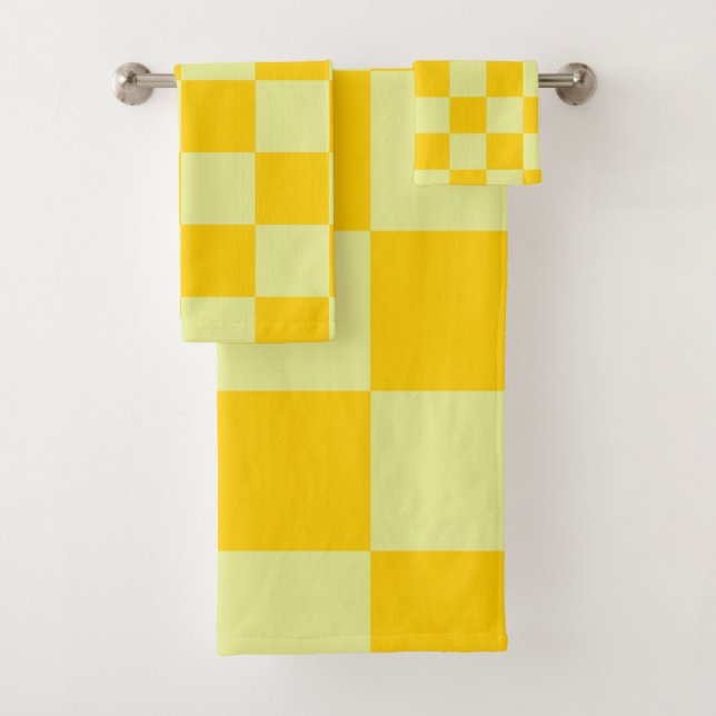 Gelb kariertes Gingham-Muster Badhandtuch Set (Insitu)