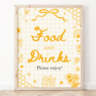 Gelb kariertes Honigbiene Food and Drinks Schild