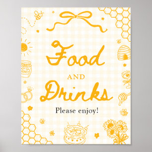 Gelb kariertes Honigbiene Food and Drinks Schild