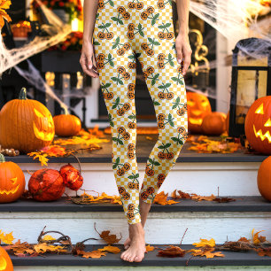Gelb kariertes Kirschen-Kürbis-Muster Leggings