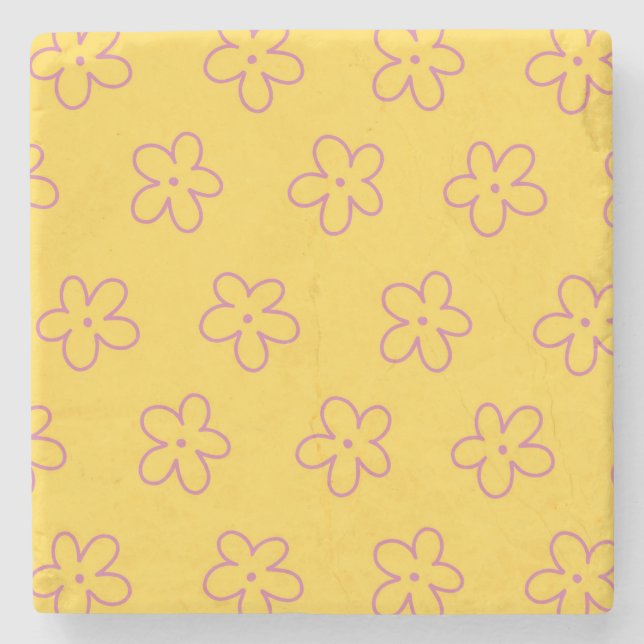 Gelb kühne Y2K-Wildblume Lebhaftes Frühjahrsdekor Steinuntersetzer (Vorderseite)