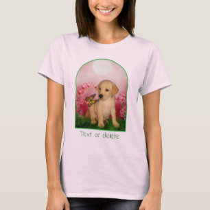 Gelb Labrador Welpe Schmetterling Lilie Blumen Hun T-Shirt