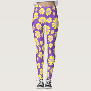 Gelb Lila Gänseblümchen Leggings