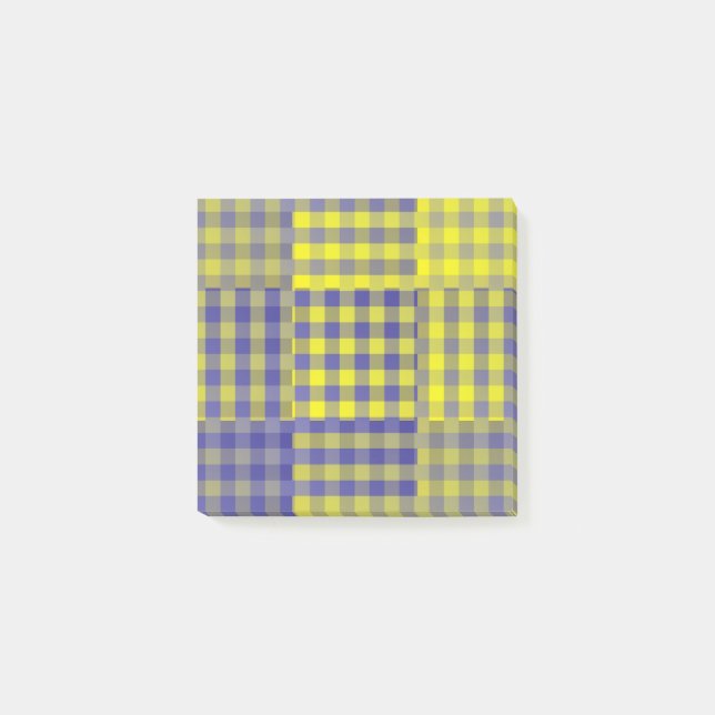 Gelb Lila Karo-Patchwork-Muster Post-it Klebezettel (Vorderseite)