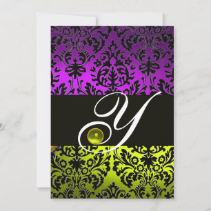 GELB LILA SCHWARZ DAMAST MONOGRAMM TOPAS EINLADUNG