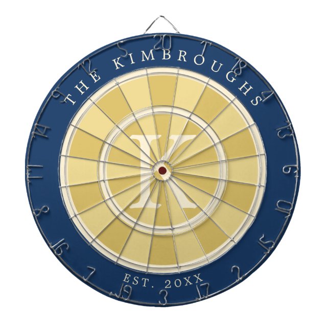 Gelb Marineblau Familienmonogramm Dartscheibe (vorne)