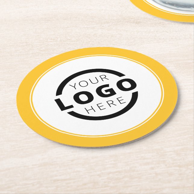 Gelb markiertes Logo für Werbeaktionen Runder Pappuntersetzer (Angewinkelt)