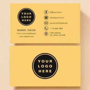 Gelb minimalistisches Logo mit Social-Media-Icons Visitenkarte