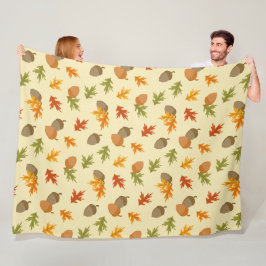 GELB MIT BROWN & ORANGE FALL ACORS FLEECEDECKE
