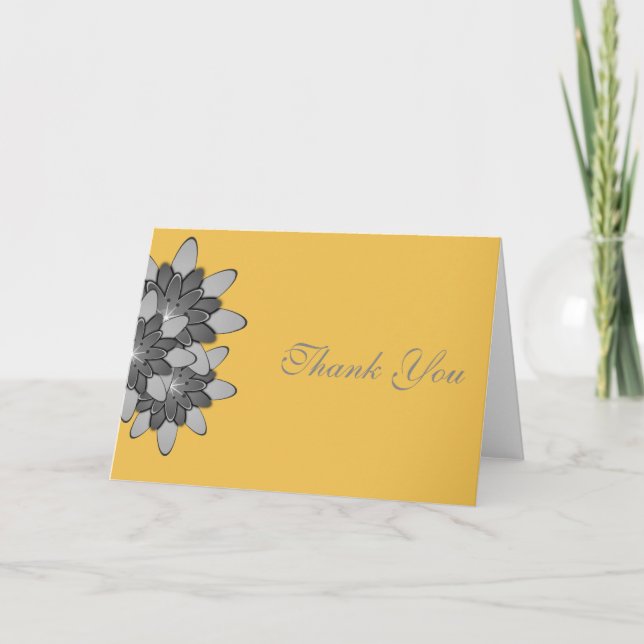 Gelb mit grauem Floral Lotus Vielen Dank Dankeskarte (Vorderseite)