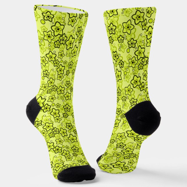Gelb mit schwarz leuchtendem Neuralmuster Socken (Gewinkelt)