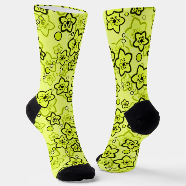 Gelb mit schwarz leuchtendem Neuralmuster Socken (Gewinkelt)