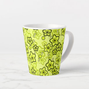 Gelb mit schwarzem hellen Neon-Blumenmuster Milchtasse