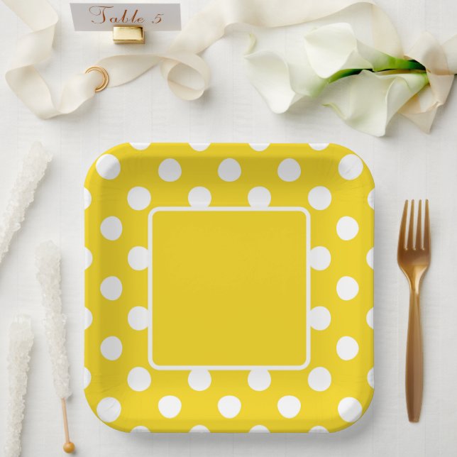 Gelb mit weißen Tupfen Pappteller (Hochzeit)