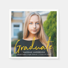 Gelb | Moderner Brush Script Foto Abschluss Serviette