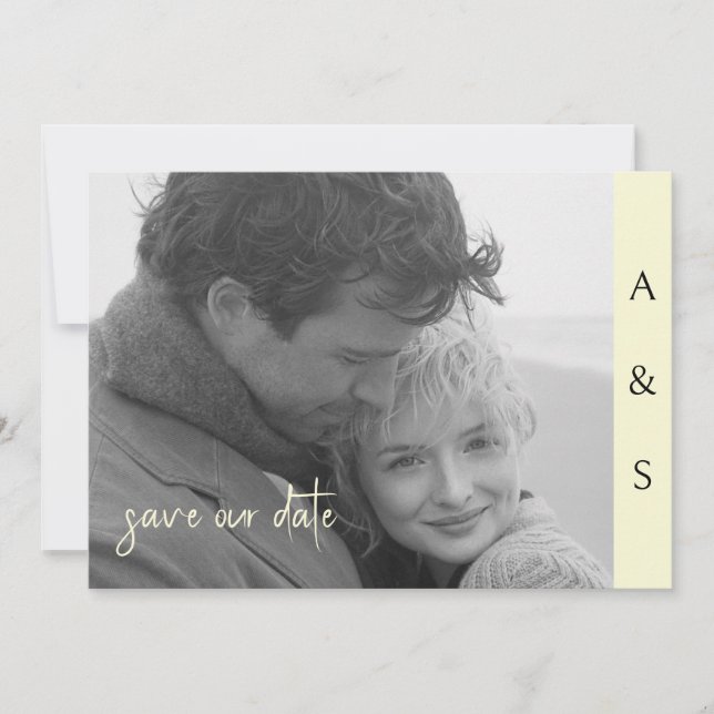 Gelb Modernes, einfaches B/W-Foto horizontal Save The Date (Vorderseite)