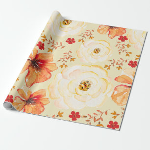 Gelb Orange Aquarell Blumenmuster Geschenkpapier