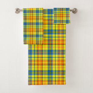 Gelb Orange Blau Kariertes Tartan Design Badhandtuch Set