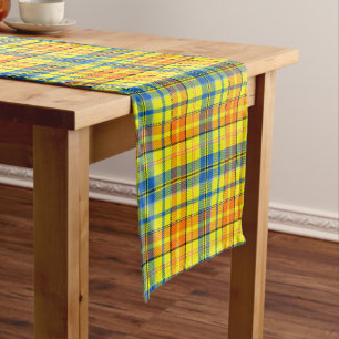 Gelb Orange Blau Kariertes Tartan Design Kurzer Tischläufer