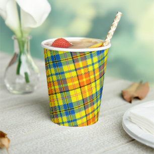 Gelb Orange Blau Kariertes Tartan Design Pappbecher
